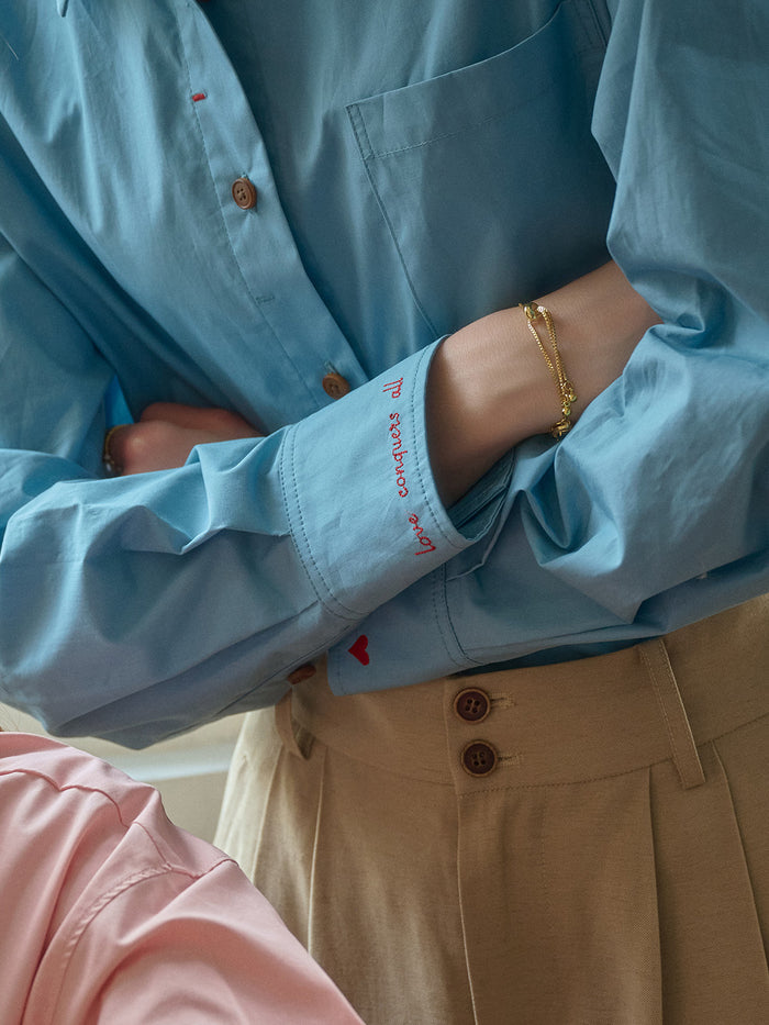 Claire Simple Lapel Pocket Blouse - Blue