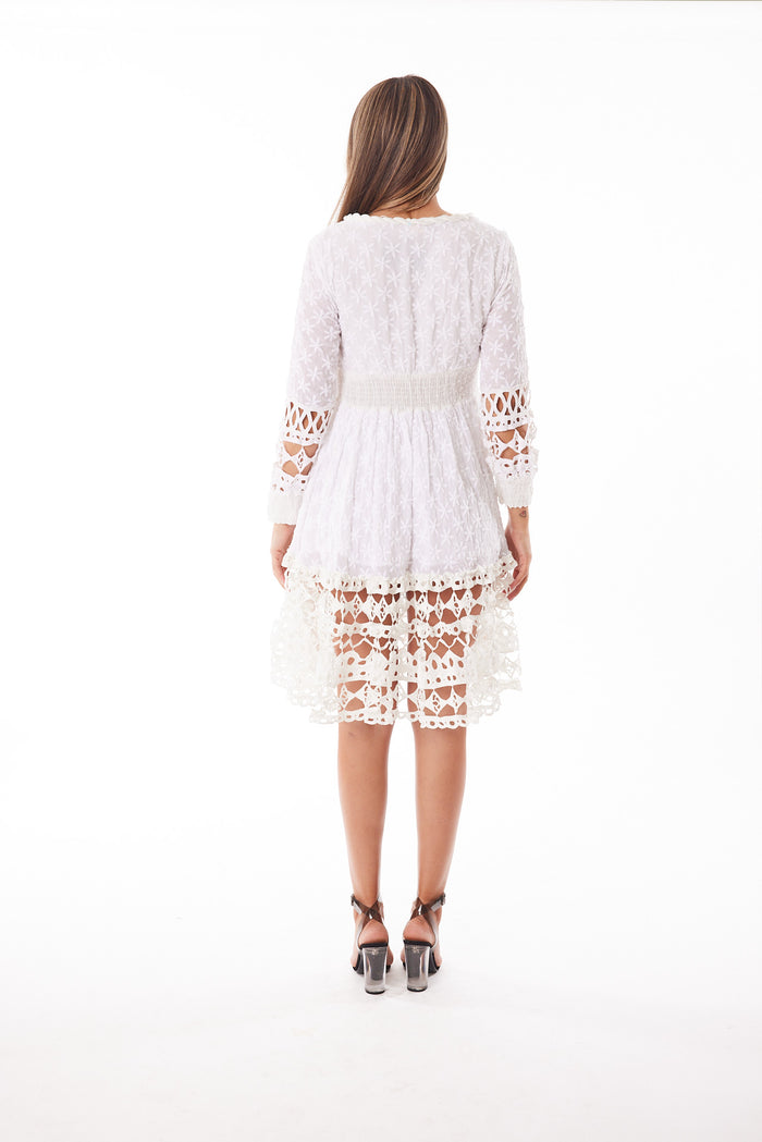 Classy women's dress, white and lace dress