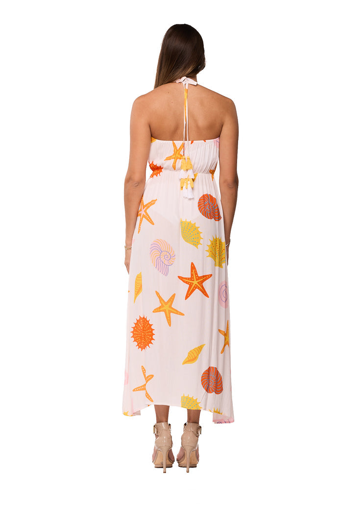 Coastal shell print halter dress