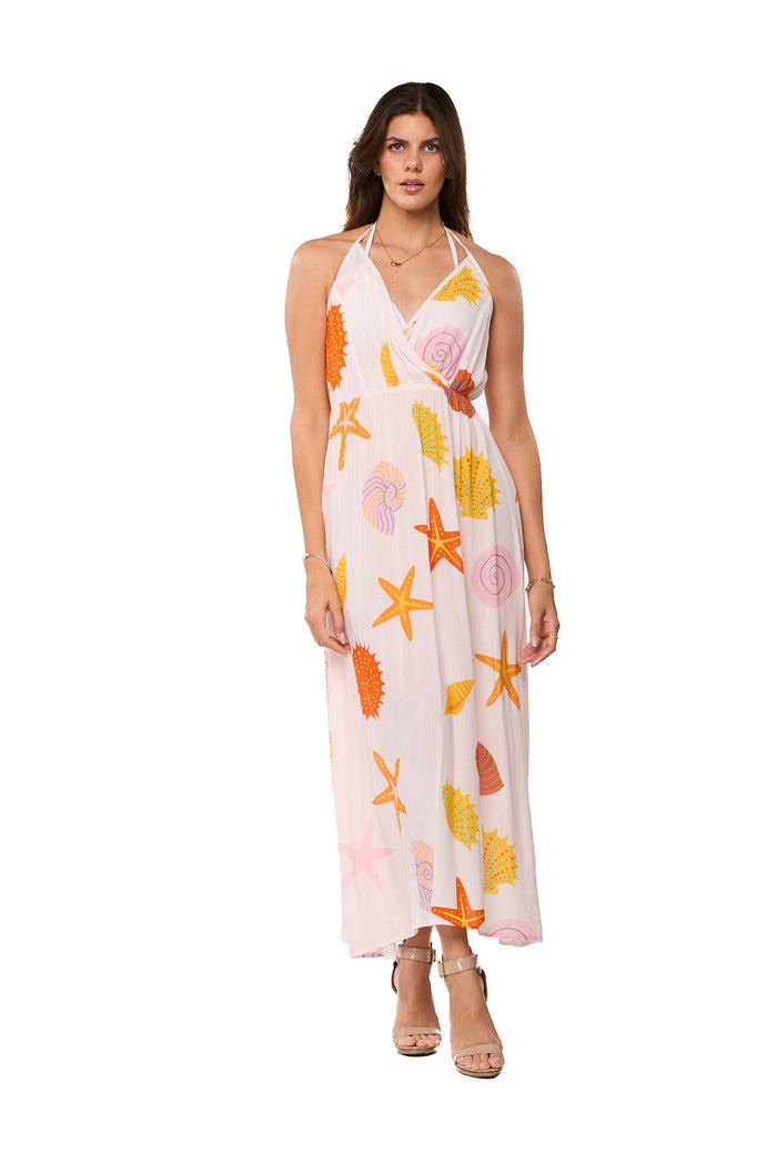 Coastal shell print halter dress