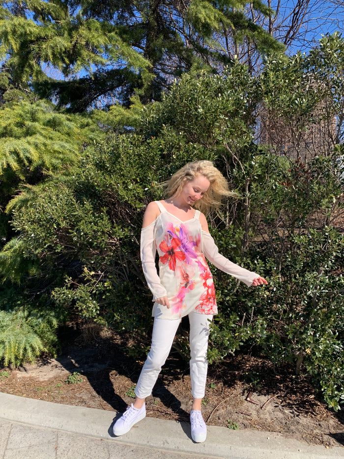 Cold shoulder floral top