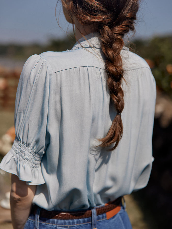 Convallaria Floral Embroidered Puff Top/Simple Retro/66042