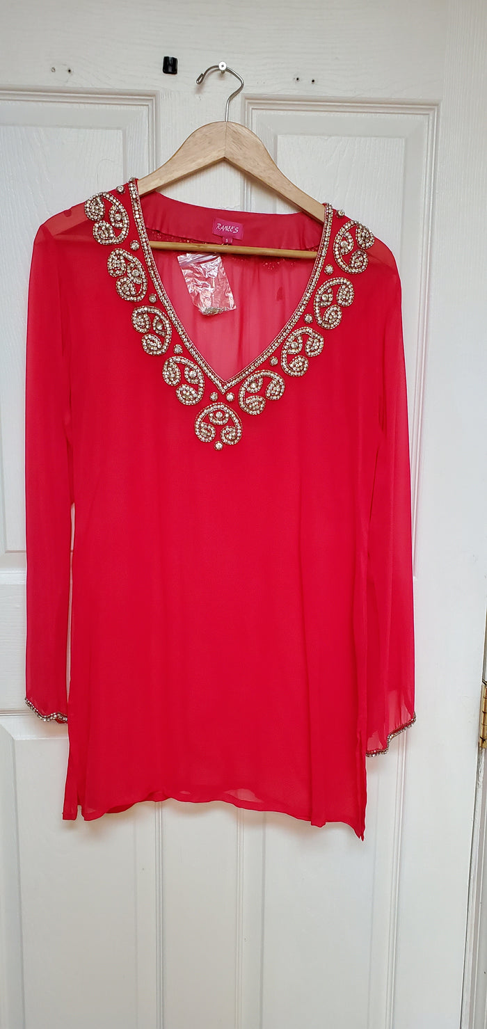 Coral V-NECK TUNIC TOP KAFTAN OMBRE