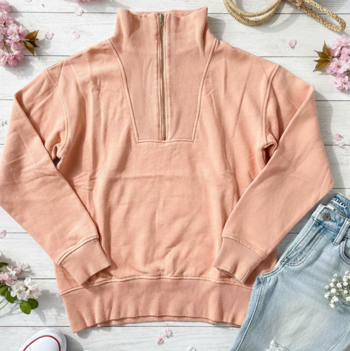 Coral Zip Pullover