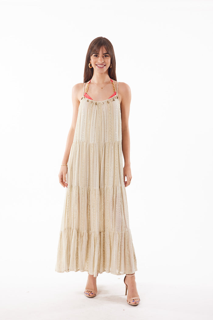 Cs-189 mint ivory lurex dress