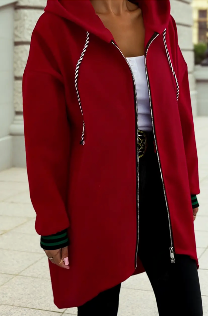 Cuffed Drawstring Hooded Zip Up Sweatshirt