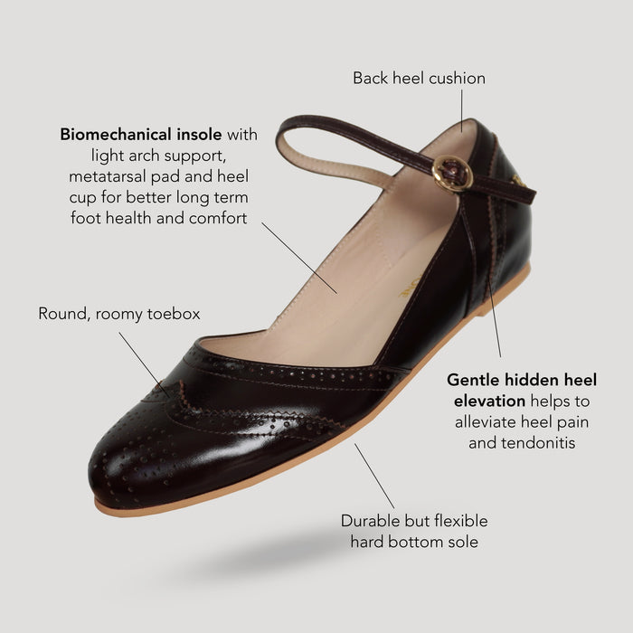 Charlie Stone Shoes vintage flats oxford wingtip academia style dark cocoa brown oiled leather