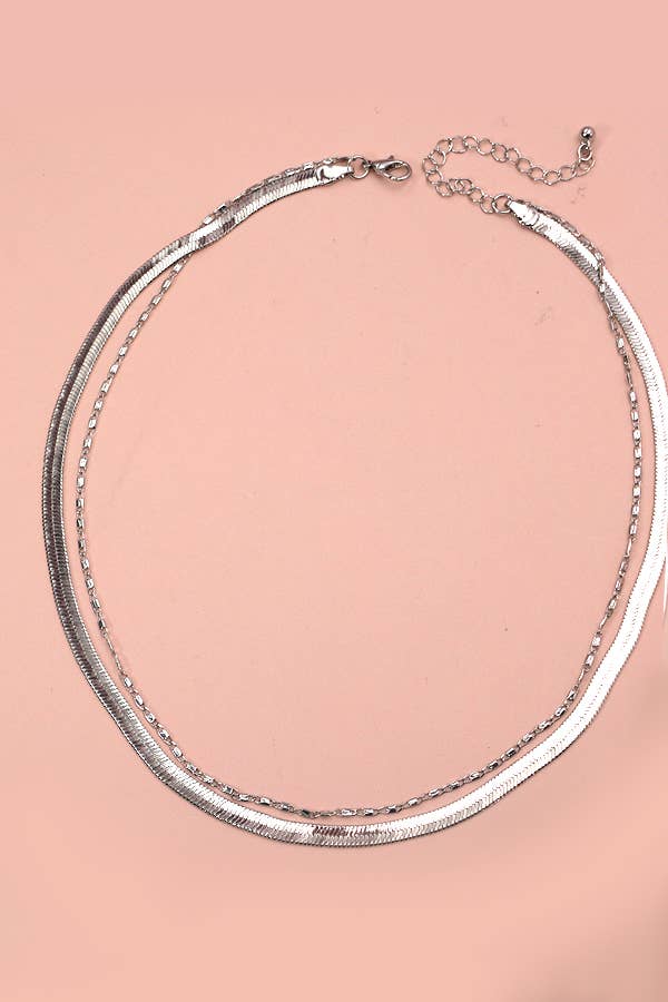 DOUBLE SNAKE  NECKLACE - Silver