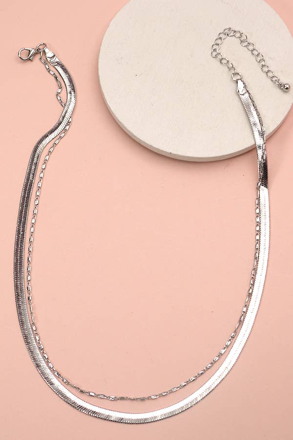 DOUBLE SNAKE  NECKLACE - Silver