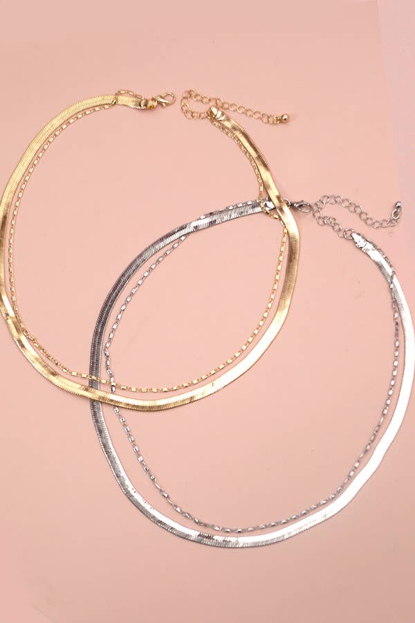 DOUBLE SNAKE  NECKLACE - Silver
