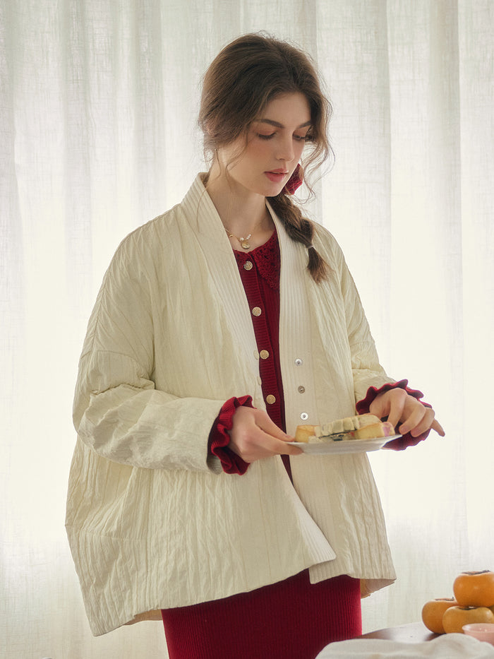 Emi Collarless Pocket Down Jacket - Off-white