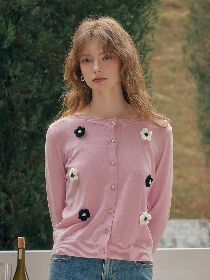【Final Sale】Amabel Round Neck Flower Cardigan