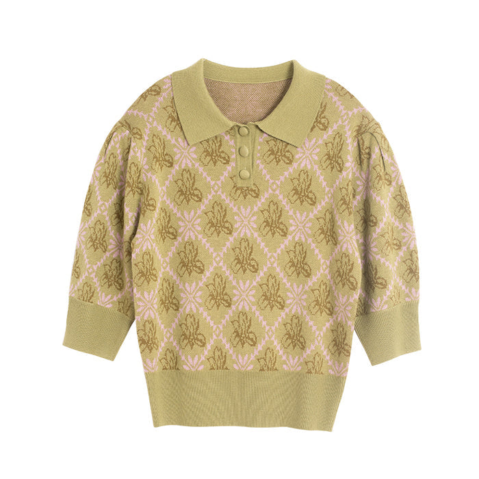 【Final Sale】Ariana Iris Floral Patterned Knit Sweater