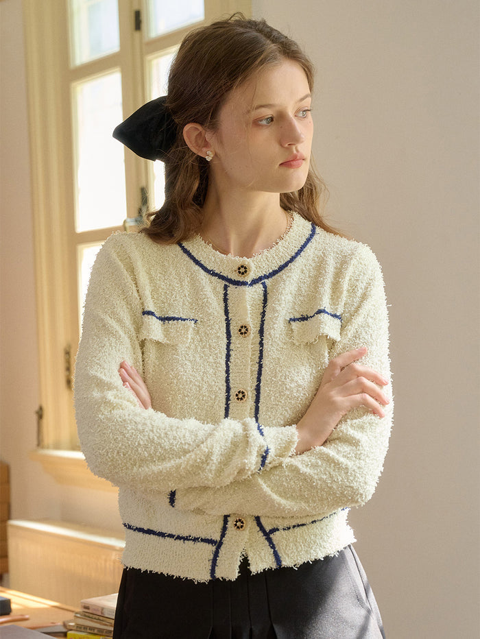 【Final Sale】Beatrix Round Neck Contrasting Cardigan