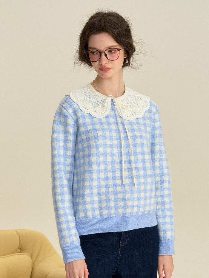 【Final Sale】Brielle Doll Collar Plaid Wool Sweater