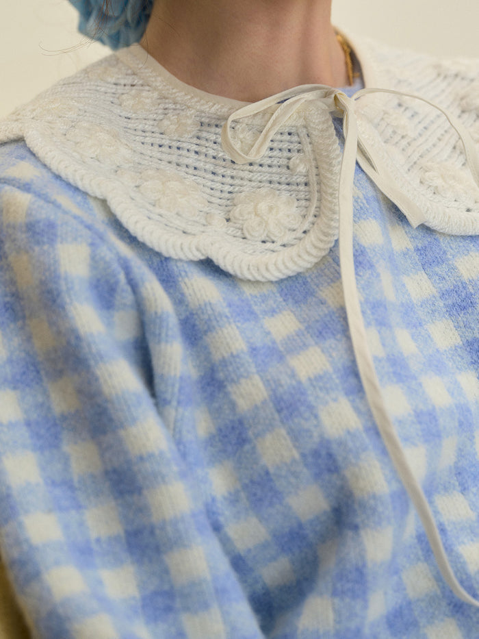 【Final Sale】Brielle Doll Collar Plaid Wool Sweater
