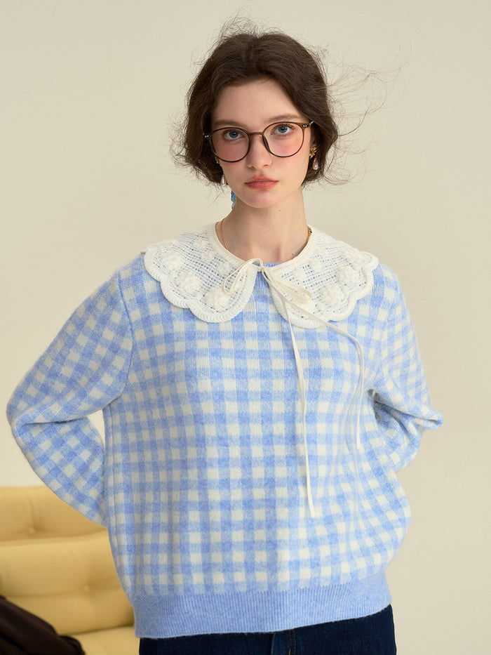 【Final Sale】Brielle Doll Collar Plaid Wool Sweater