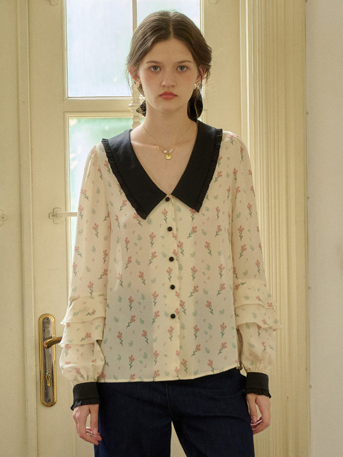 【Final Sale】Celeste Floral Lapel Collar Blouse