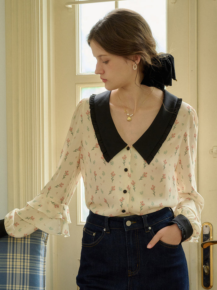 【Final Sale】Celeste Floral Lapel Collar Blouse