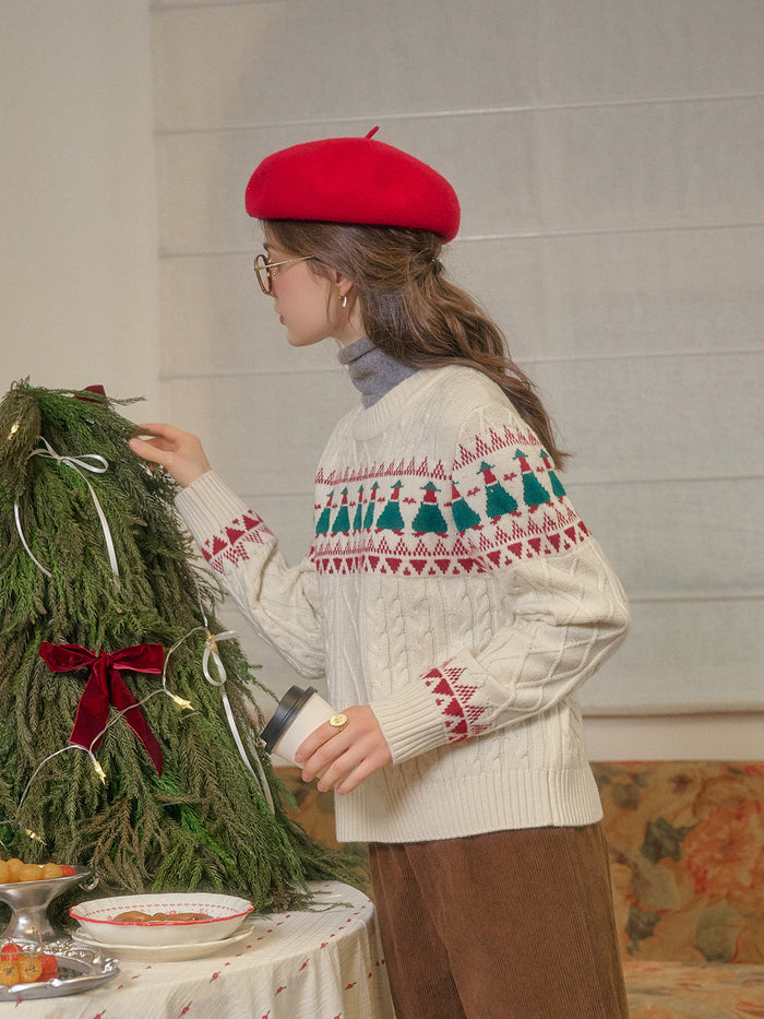【Final Sale】Charlize Fair Isle Ribbed Round Neck Christmas Wool Sweater