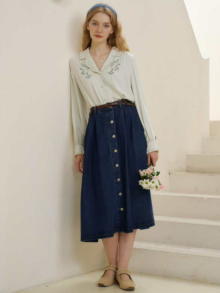 【Final Sale】Convallaria Floral Embroidered White Puff Top