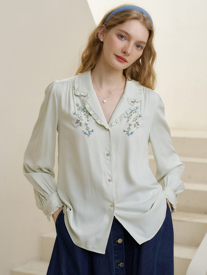 【Final Sale】Convallaria Floral Embroidered White Puff Top