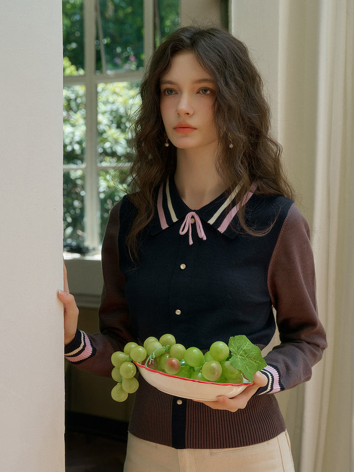 【Final Sale】Dahlia Clashing Colours Doll Neck Bowknot Pullover Sweater