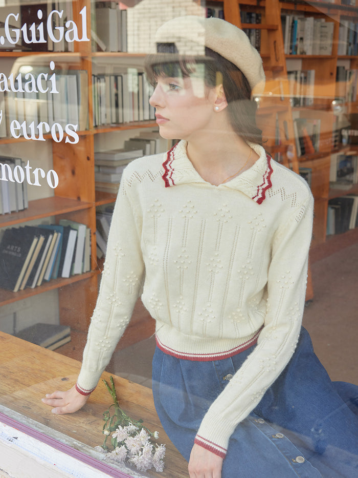 【Final Sale】Eloise Peter Pan Collar Ribbed Wool Sweater