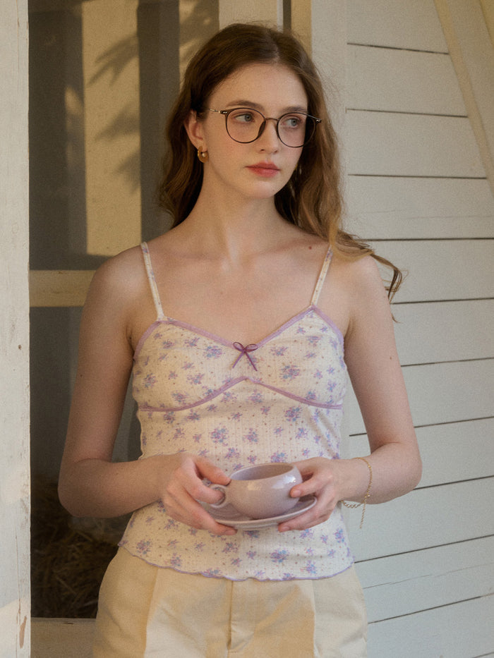 【Final Sale】Elouise Floral Striped  Lace-up Pink Suspender Top