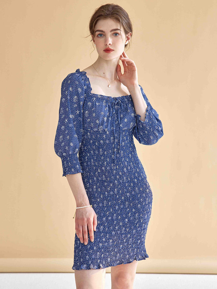 【Final Sale】Estelle Classic Square Neck Shell Print Dress