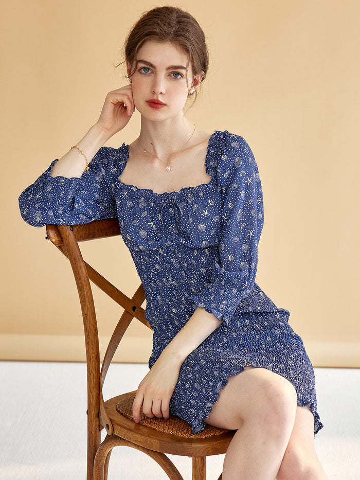 【Final Sale】Estelle Classic Square Neck Shell Print Dress