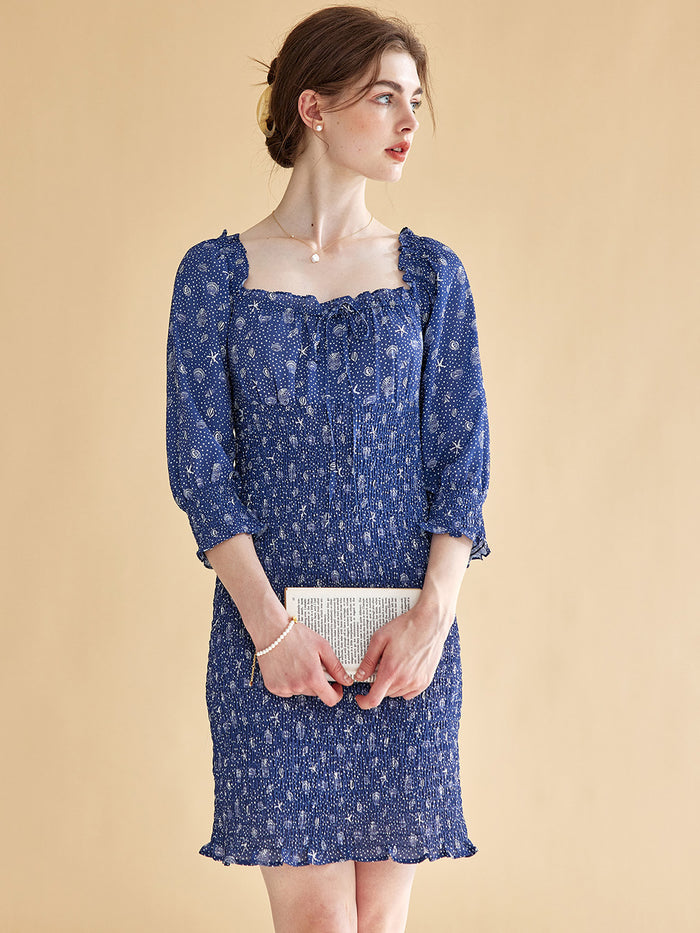 【Final Sale】Estelle Classic Square Neck Shell Print Dress