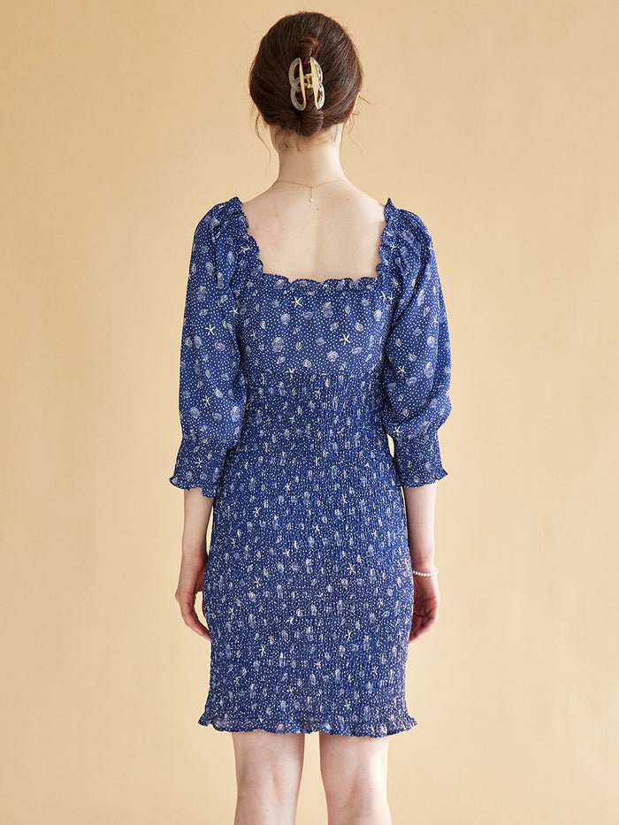 【Final Sale】Estelle Classic Square Neck Shell Print Dress