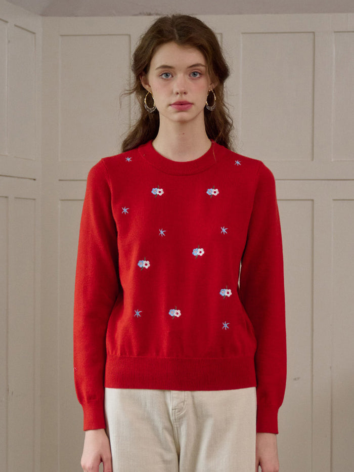 【Final Sale】Gracie Round Neck Embroidery Sweater