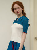 【Final Sale】Harmoni Notched Lapel Contrasting Knitted Top