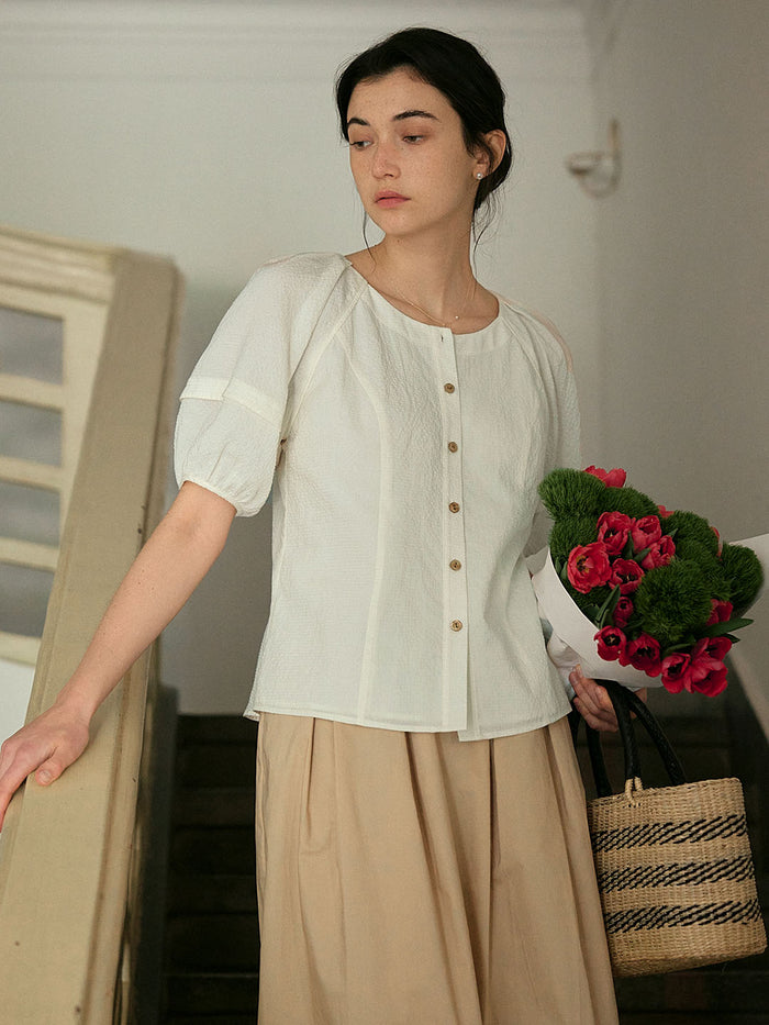【Final Sale】Jamie Simple Puff Sleeve Waist Blouse