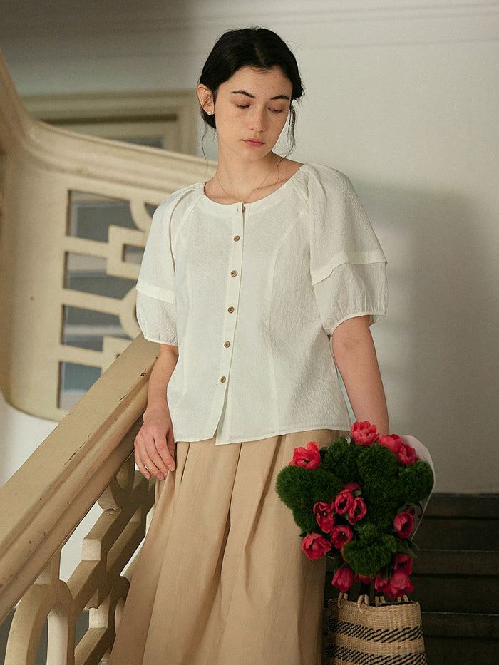 【Final Sale】Jamie Simple Puff Sleeve Waist Blouse