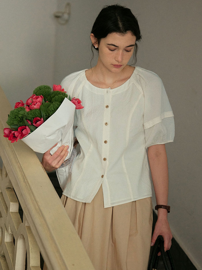 【Final Sale】Jamie Simple Puff Sleeve Waist Blouse