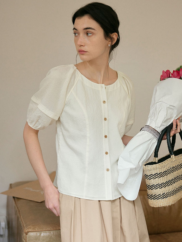【Final Sale】Jamie Simple Puff Sleeve Waist Blouse