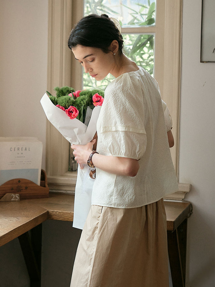 【Final Sale】Jamie Simple Puff Sleeve Waist Blouse