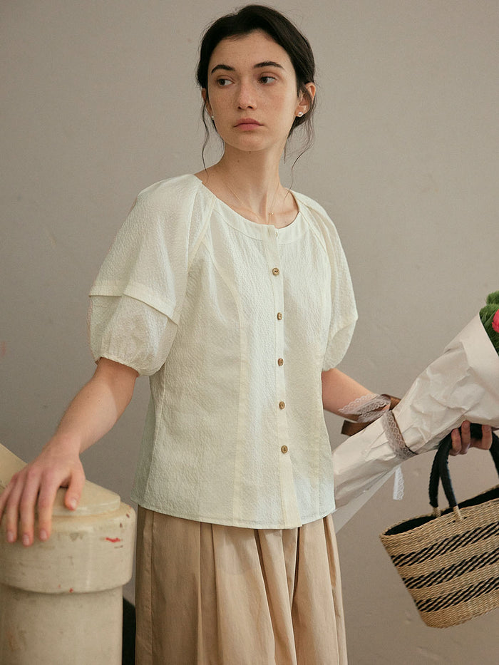 【Final Sale】Jamie Simple Puff Sleeve Waist Blouse