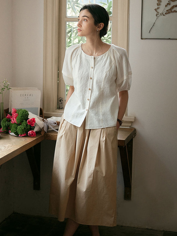 【Final Sale】Jamie Simple Puff Sleeve Waist Blouse