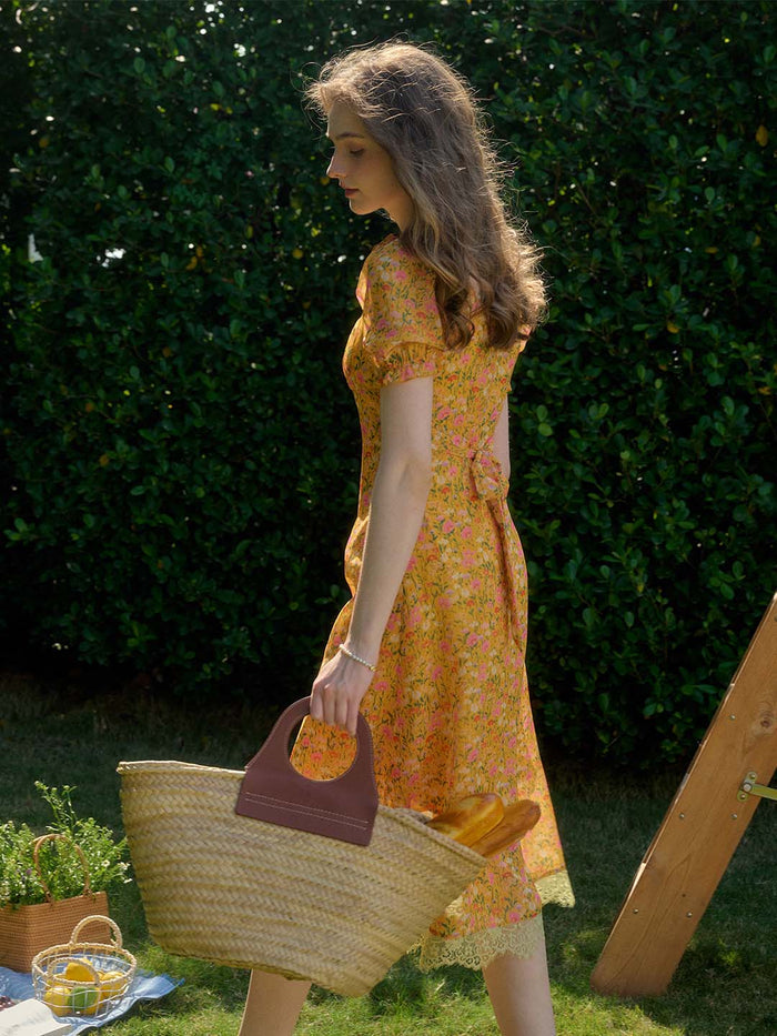 【Final Sale】Joanna Casual Vacation Style Square Neckline Floral Printed Dress
