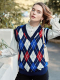 Jolene V-Neck Argyle Diamond Vest/Simple Retro/22220