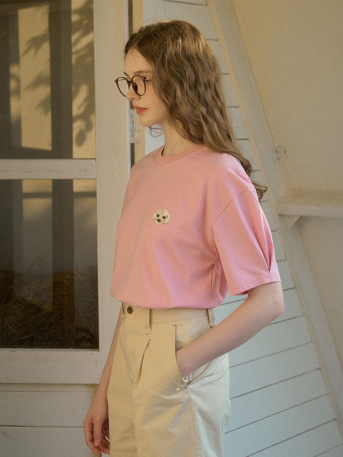 【Final Sale】Journey Puppy Applique Round Neck Short Sleeve Casual T-Shirt