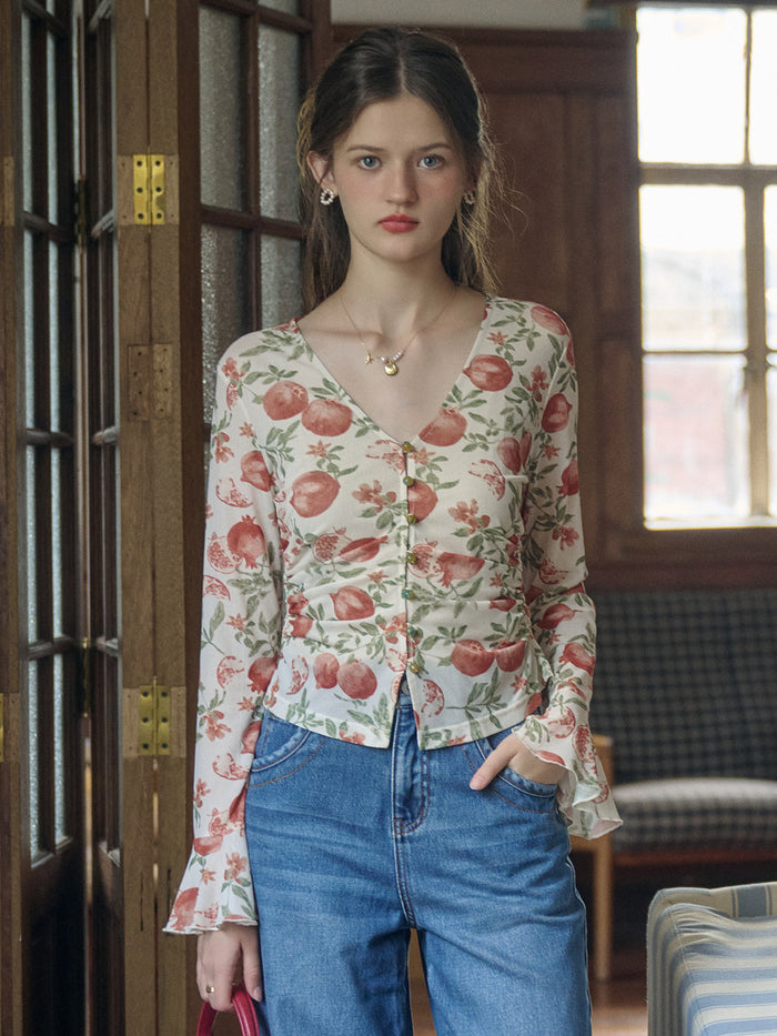 【Final Sale】Juliette V-Neck Guava Pattern Blouse