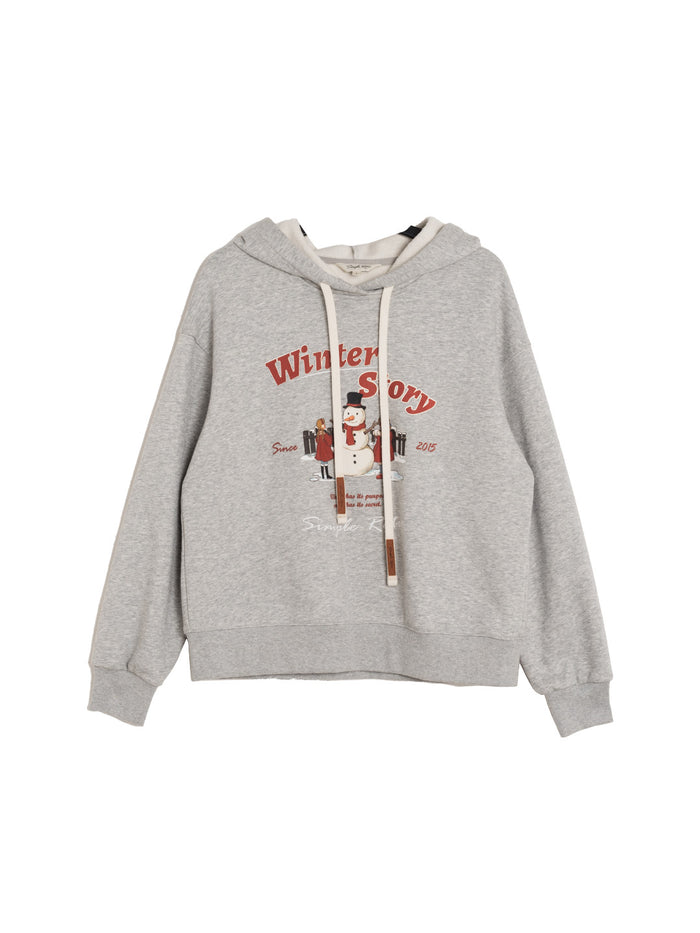【Final Sale】Selene Winter Story Snowman Pattern Drawstring Hoodie