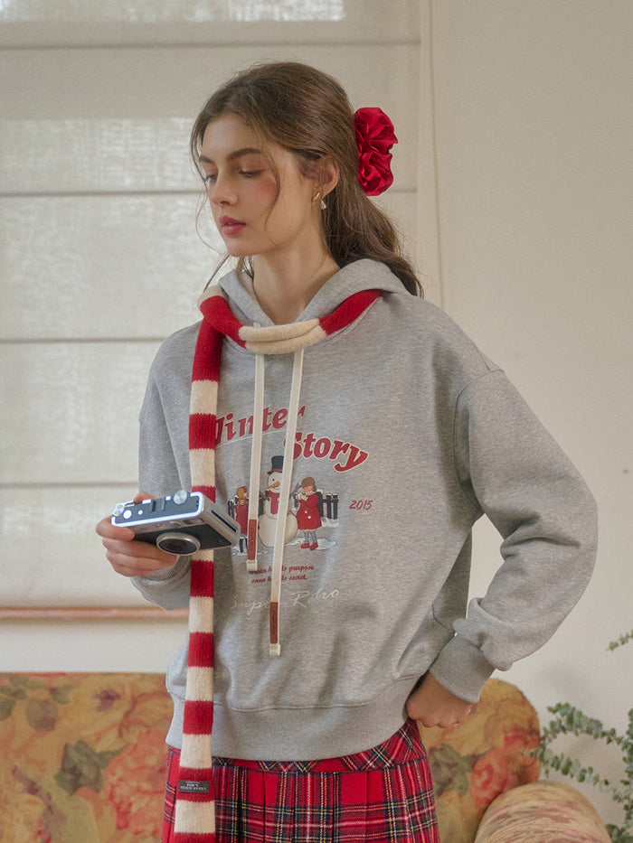 【Final Sale】Selene Winter Story Snowman Pattern Drawstring Hoodie