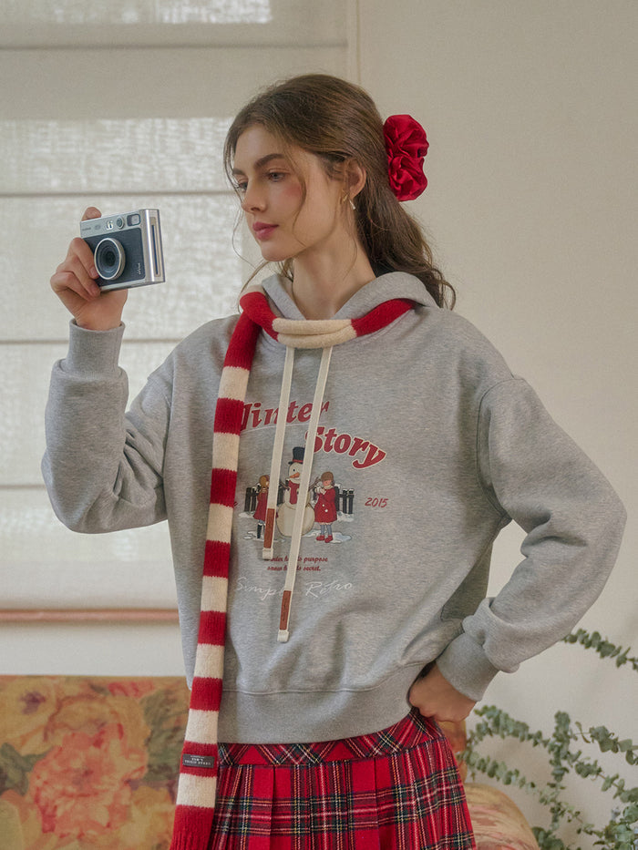 【Final Sale】Selene Winter Story Snowman Pattern Drawstring Hoodie