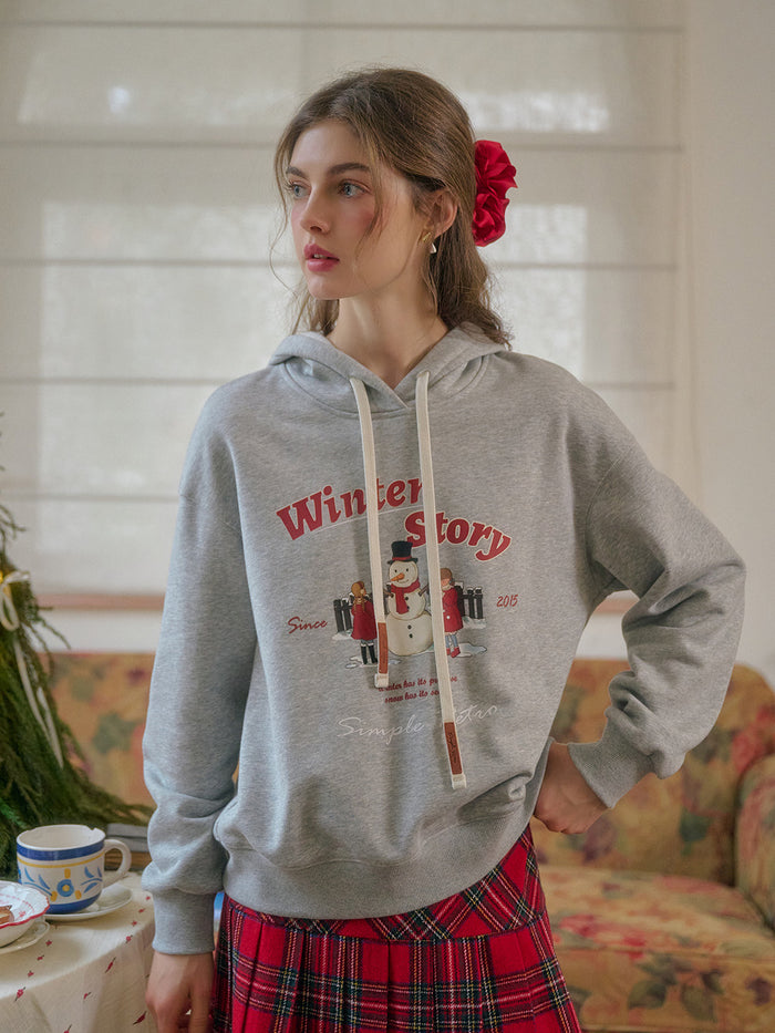 【Final Sale】Selene Winter Story Snowman Pattern Drawstring Hoodie